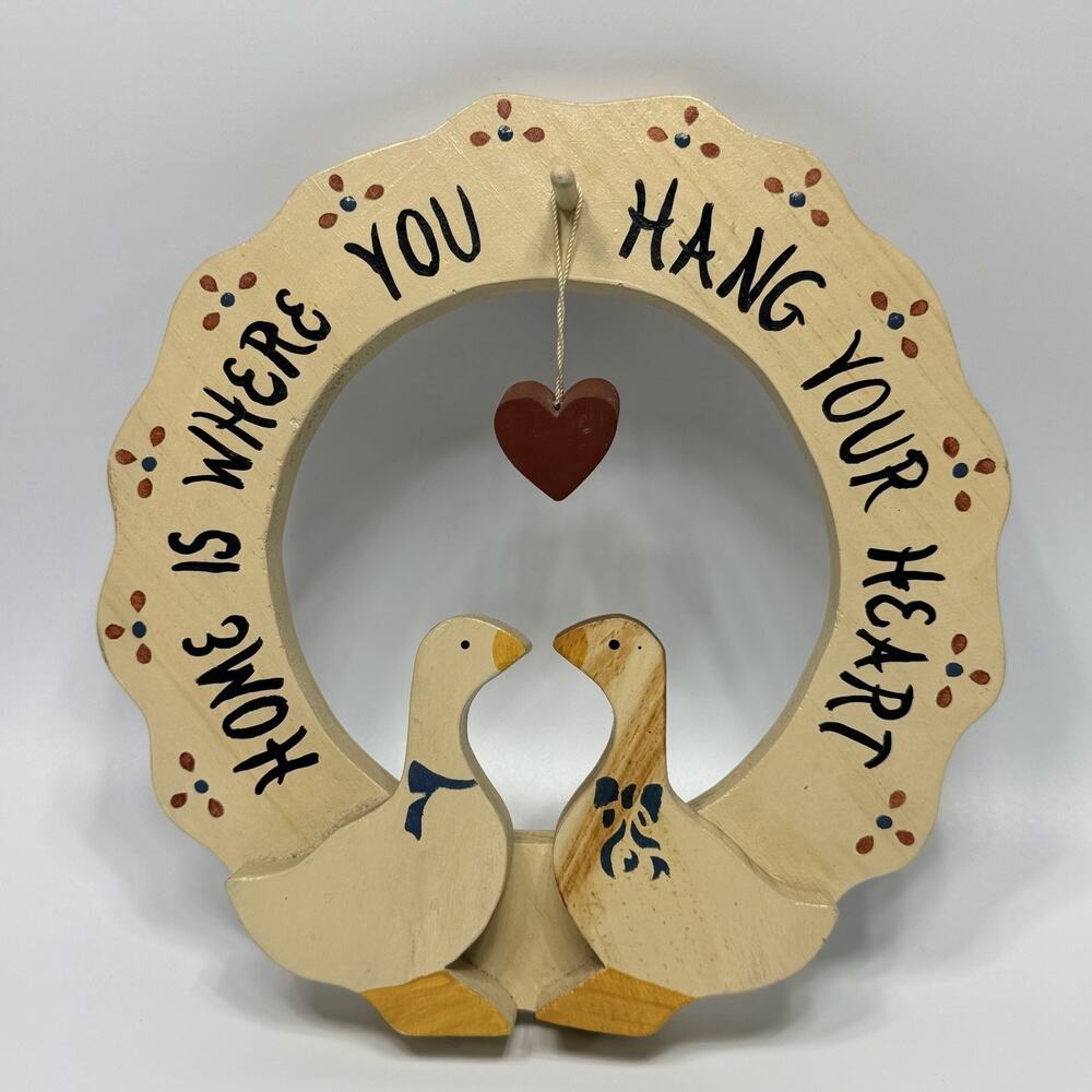 Vintage 11" Country Heart Goose Wreath Sign Home Where You Hang Your Heart 90s - Picture 1 of 8